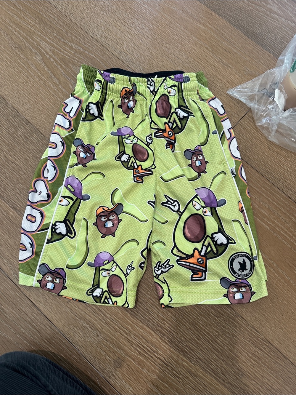 Avocado Cartoon Print Lime Green Kids Athletic Shorts